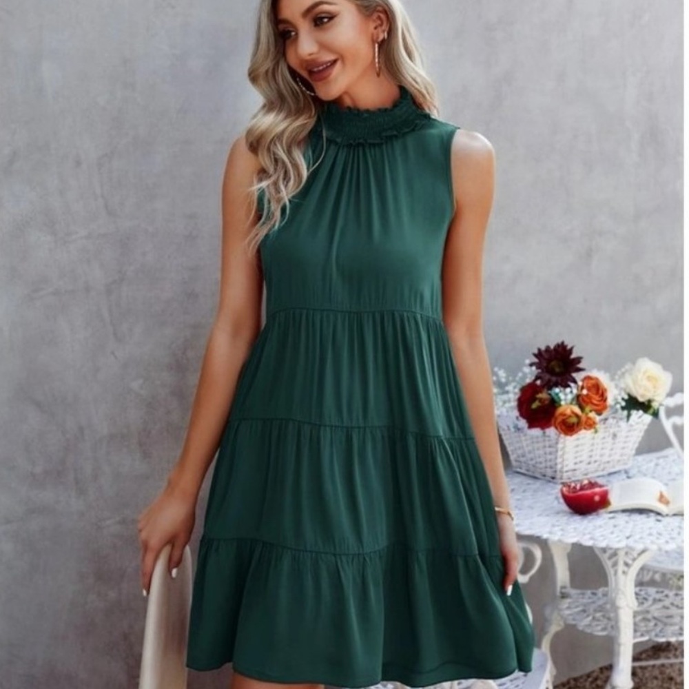 Boho Mock Neck Tiered Tank Dress